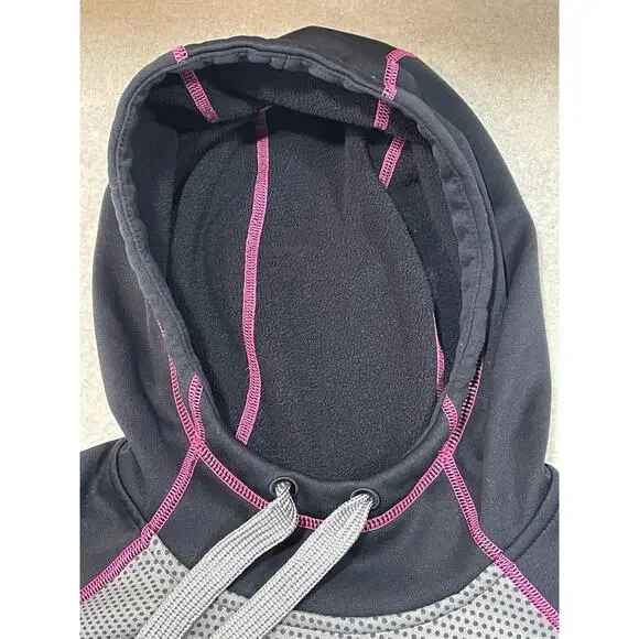 Nike Therma-Fit Hoodie Women’s Sz Medium Gray/Black/Pink Thumb Holes Activewear - Picture 10 of 13